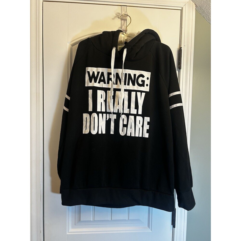 Bobbie Brooks 1X Warning I Really Don’t Care Sherpa Hoodie Black Plus Size Plush - Picture 4 of 16